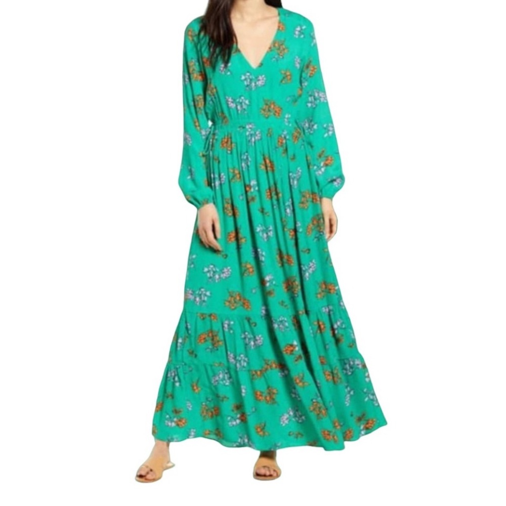 New! Lost + Wander Get Lucky Green Long Sleeve Maxi Dress Sz Small
